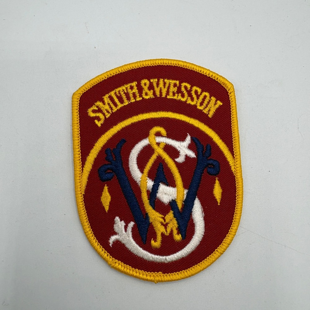 Vintage Smith & Wesson Logo Embroidered Patch Maroon Shield Sew On